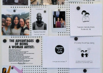 A mood board in Janine's studio with photos and sketches.