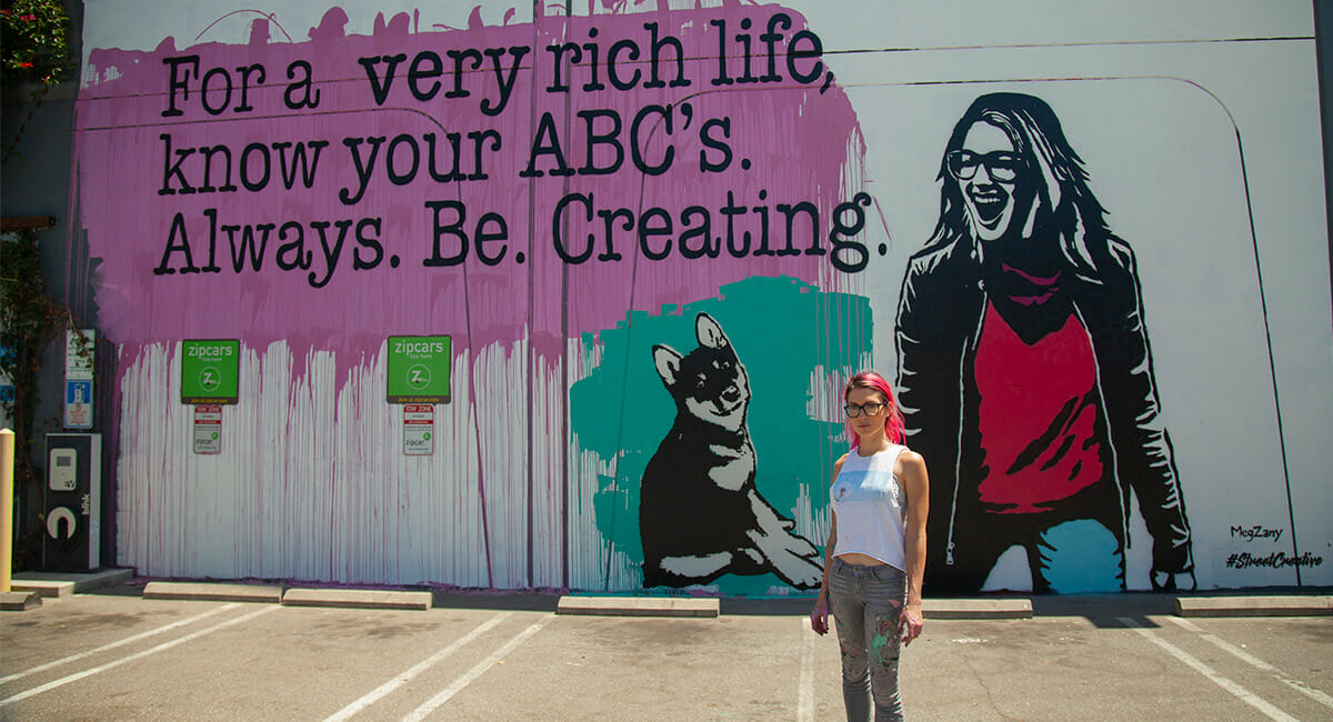 Mural that says 'For a very rich life, know your ABC's. Always. Be. Creating."