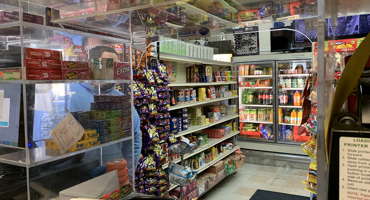 View from behiond the check-out counter at a bodega