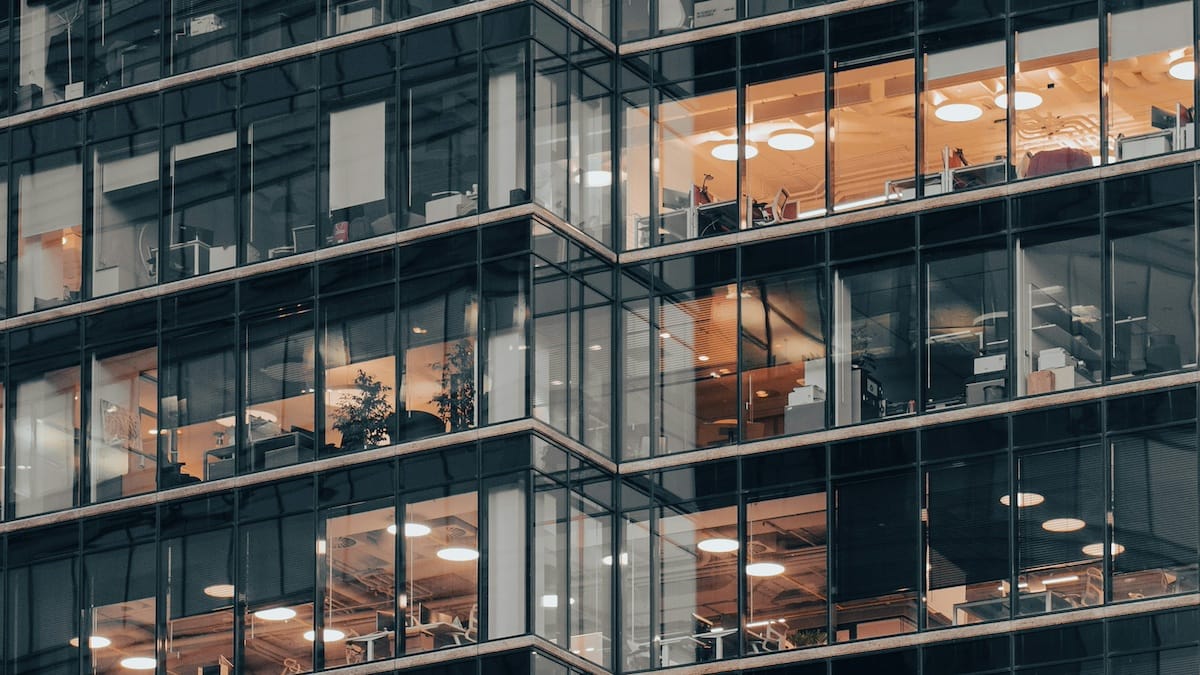 Exterior of a glass, corporate office building
