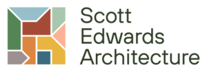 A colorful cube sits alongside "Scott Edwards Architecture"